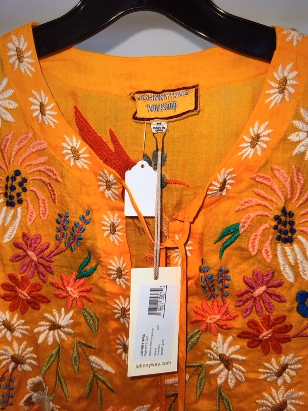 Johnny Was Orange Embroidered Floral Peasant Blouse - Picture 3 of 4